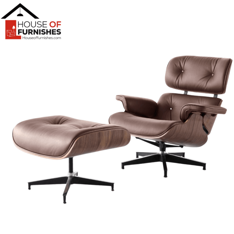 Charles Lounge Chair and Ottoman in Chocolate Brown Leather with Normal Base Walnut