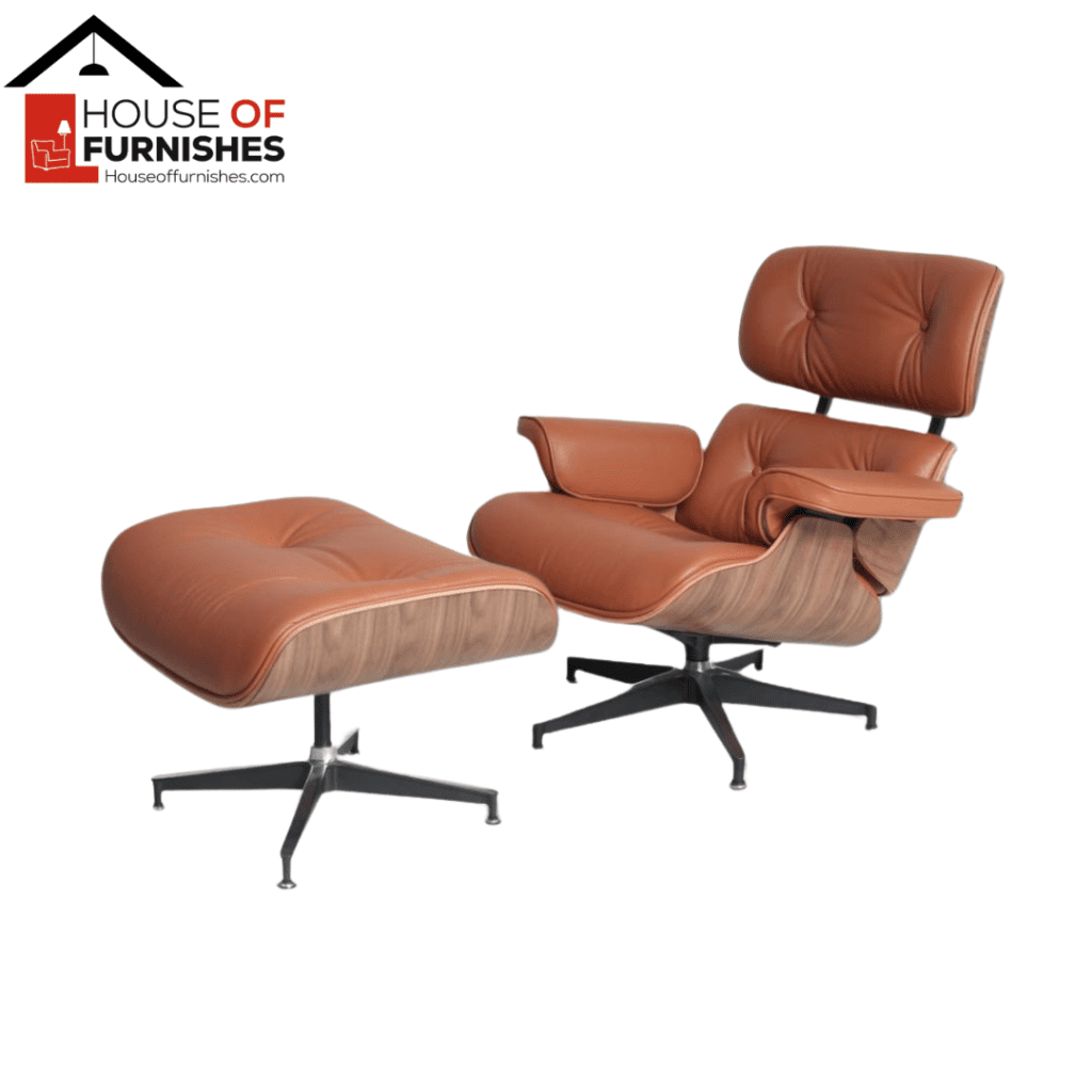 Charles Lounge Chair and Ottoman in Tan Brown Leather with Normal Base Walnut