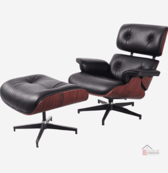 Eames Style Dark Rosewood Lounge Chair & Ottoman - Black