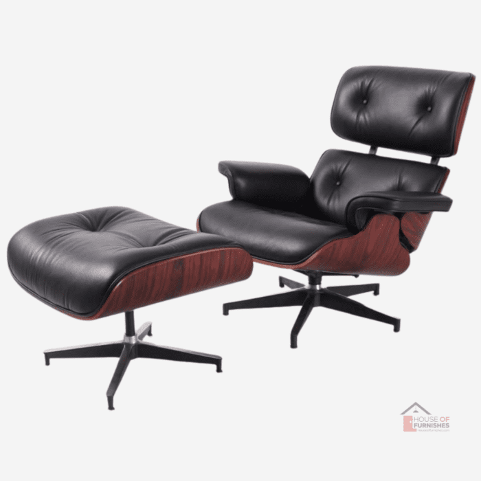 Eames Style Dark Rosewood Lounge Chair & Ottoman - Black