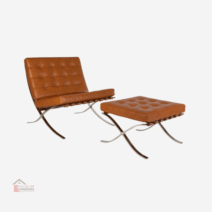 Premium Mies Barcelona Chair & Ottoman - Chocolate Brown Italian Leather