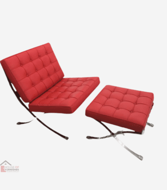 Classic Barcelona Style Chair and Ottoman Set in Red - Timeless Elegance for Your Space
