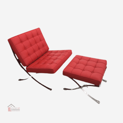 Classic Barcelona Style Chair and Ottoman Set in Red - Timeless Elegance for Your Space