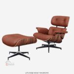 Charles Eames Lounge Chair & Ottoman – Tan Brown Leather, Rosewood Frame & Black Base
