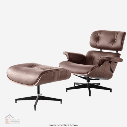 Classic Walnut Wood Lounge Chair & Ottoman Set - Warm Brown Finish | Available in the UK