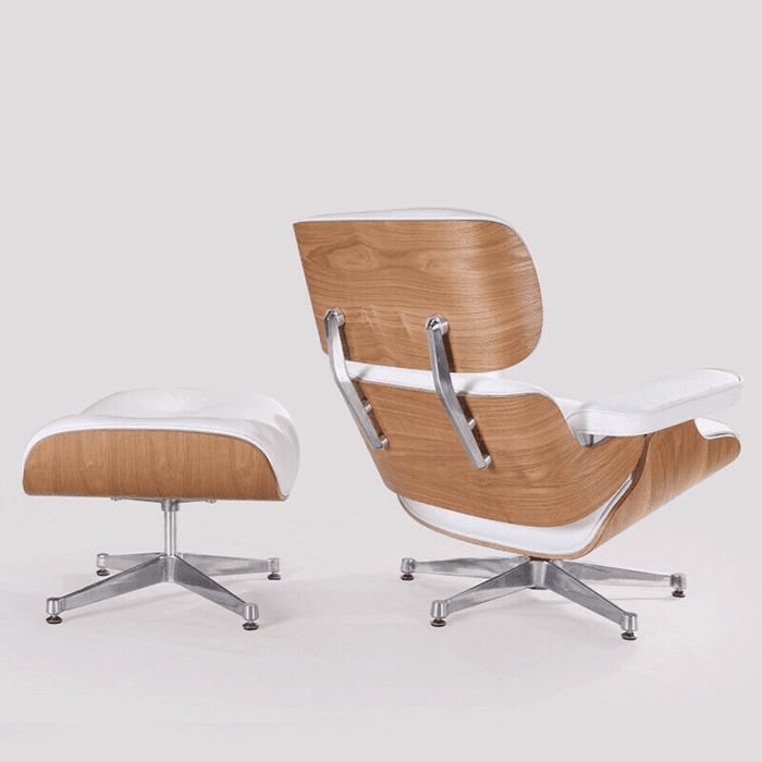 Close-up of Charles Lounge Chair in White Leather with Chrome Base Ashwood