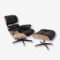 Charles Lounge Chair and Ottoman in Black Leather with Chrome Base Ashwood