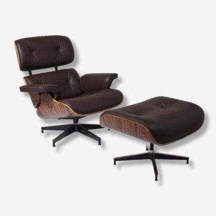 Elegant Eames Lounge Chair in Chocolate Brown Leather