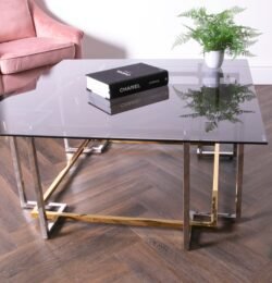 Bullion Gold Coffee Table with Cozy Throw Blanket and Books