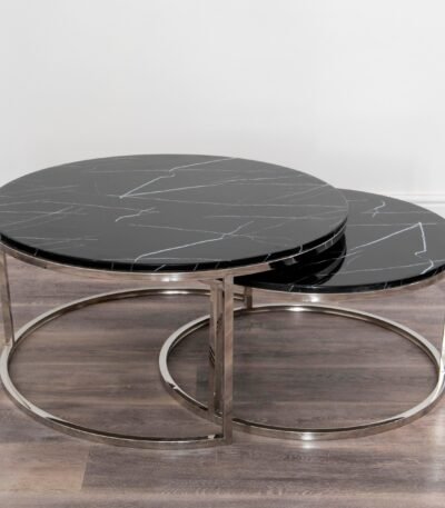 Black Stone Coffee Table - Nest of 2 with Candle Display