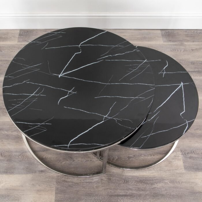 Black Stone Coffee Table - Nest of 2 with Cozy Throw Blanket