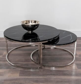 Black Stone Coffee Table - Nest of 2 in Modern Living Room Setting