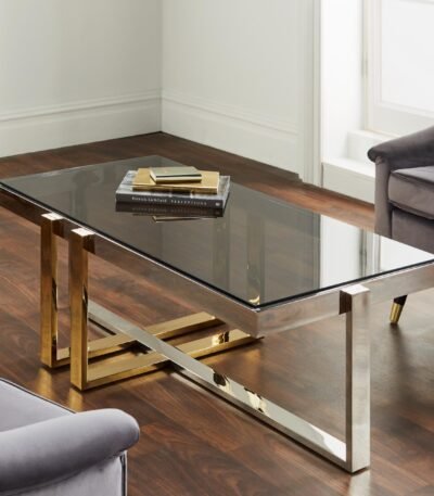 Nexus Gold and Silver Coffee Table in Modern Living Room Setting