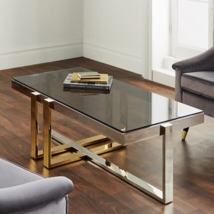 Nexus Gold and Silver Coffee Table in Modern Living Room Setting