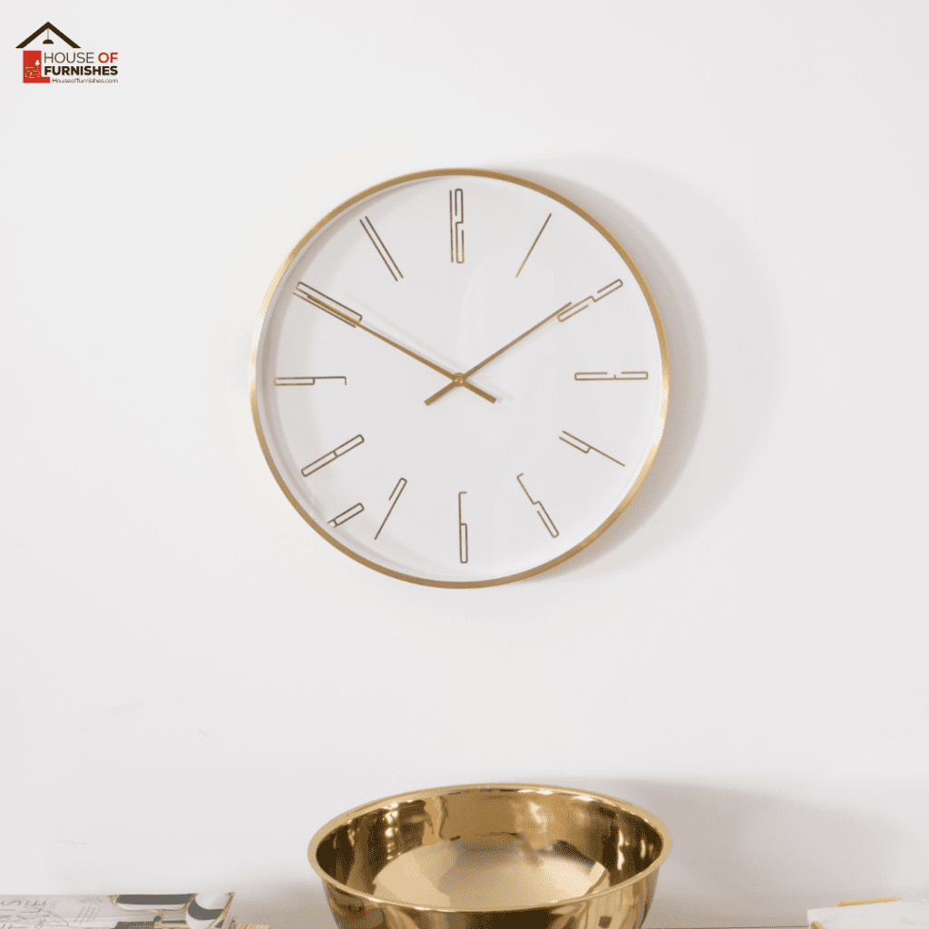 Gold 16" Modern Analog Clock in Contemporary Interior Setting Analogue Clock 24 Hours