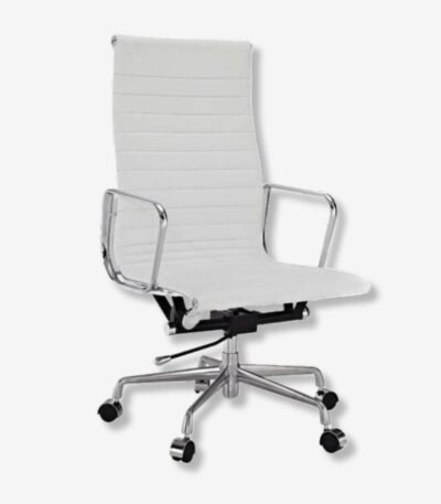 White Eames Style EA119 High Back Thin Pad Ribbed Office Chair