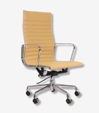 Cream Eames Style EA119 High Back Thin Pad Ribbed Office Chair in Modern Office Setting EA 119 Office Chair Cream Leather