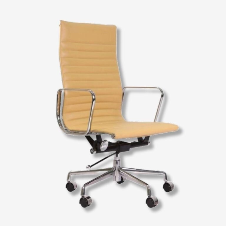 Cream Eames Style EA119 High Back Thin Pad Ribbed Office Chair in Modern Office Setting EA 119 Office Chair Cream Leather