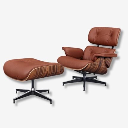 Classic Eames Lounge Chair in Tan Brown Leather