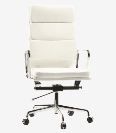 Close-up of White Eames Style EA219 High Back Soft Pad Office Chair
