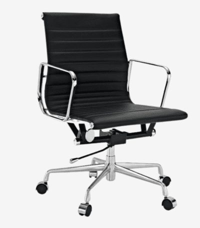 Black Eames Style EA117 Low Back Thin Pad Ribbed Office Chair Eames Thin Pad Office Chair - Black PU Leather Office Chair