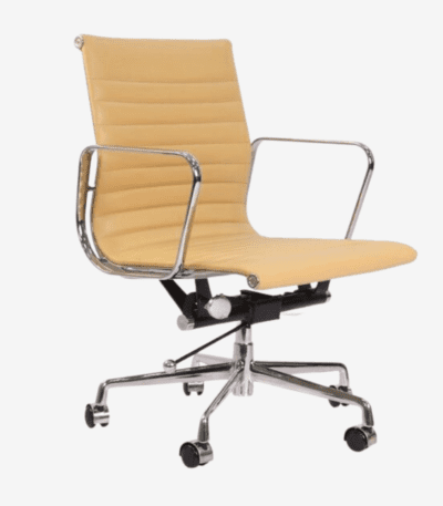 Close-up of Camel Eames Style EA117 Low Back Thin Pad Ribbed Office Chair stylish office chair