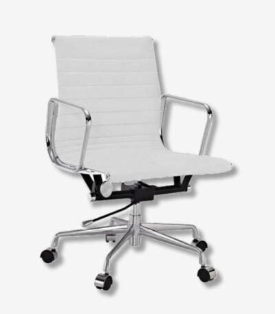 White Eames Style EA117 Low Back Thin Pad Ribbed Office Chair in Modern Office Setting