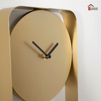 Modern Gold Metal Wall Clock Hanging on White Wall