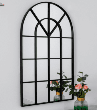 Arched Rome Mirror in Black Hanging on Wall Arch Black Room Mirror