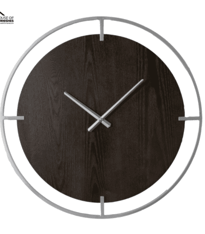 Minimalist Wood & Silver Wall Clock on White Wall