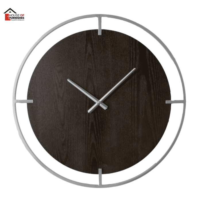 Minimalist Wood & Silver Wall Clock on White Wall