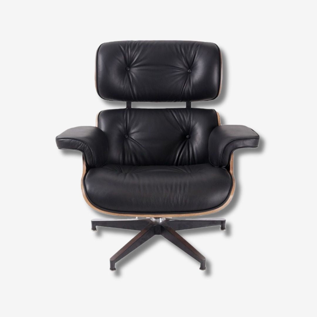 Charles Lounge Chair and Ottoman in Modern Interior with Black Leather