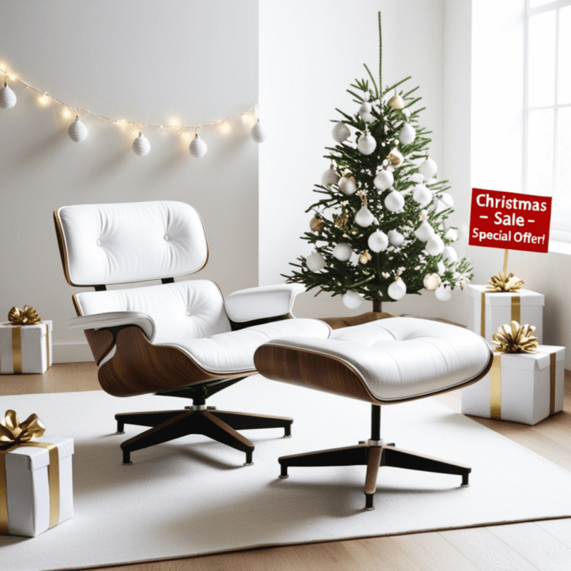 Christmas Special White Eames Lounge Chair - Iconic Mid-Century Design in White Leather