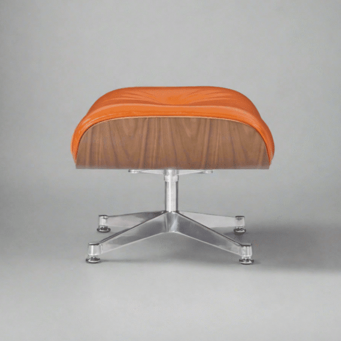 Close-up of Camel Brown Waxed Leather on Eames Mid-Century Modern Lounge Chair