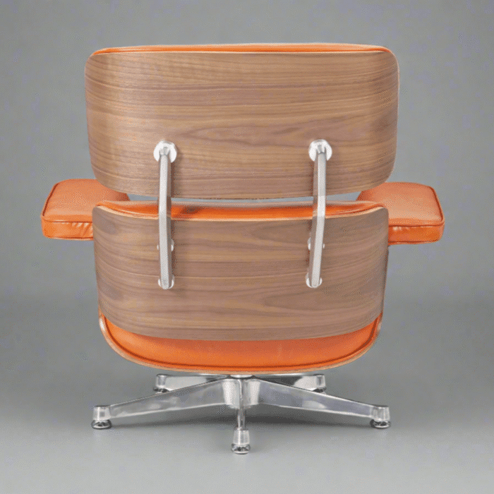 Eames Mid-Century Modern Chair and Ottoman Set in Camel Brown Leather with Walnut Finish