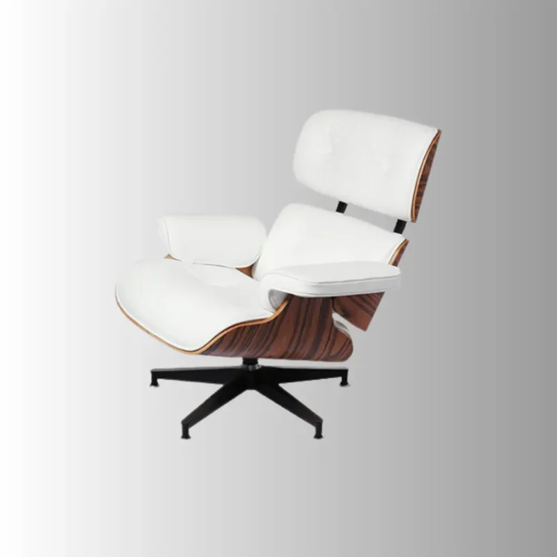 Rear view of lounge chair charles and ray eames showing the high-quality 7-layer rosewood laminated veneer shell.