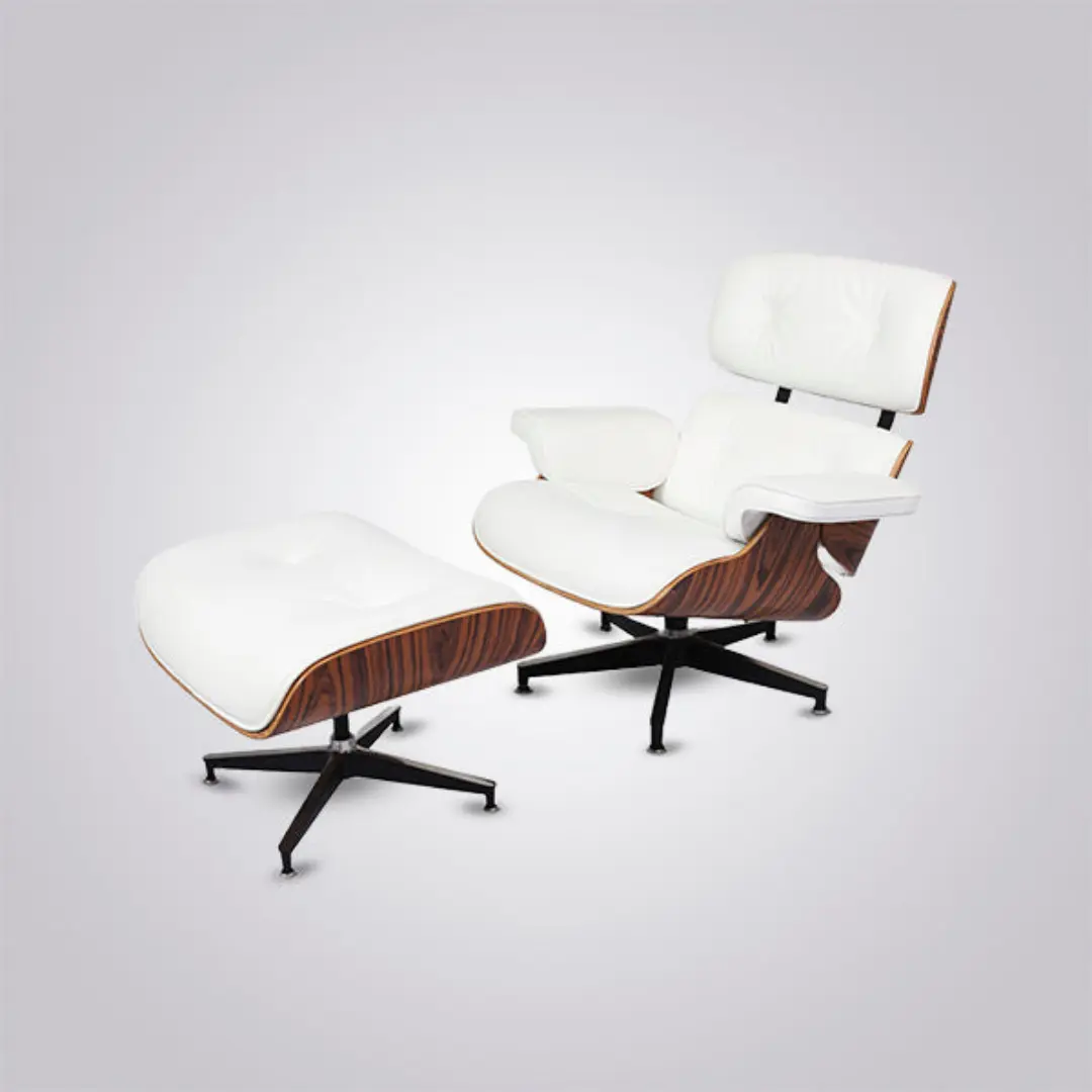 white-leather-lounge-chair-charles-and-ray-eames-rosewood Premium lounge chair charles and ray eames reproduction in white aniline leather and rosewood shell.