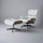 Classic Eames Lounge Chair & Ottoman – White Leather, Walnut Wood & Black Base