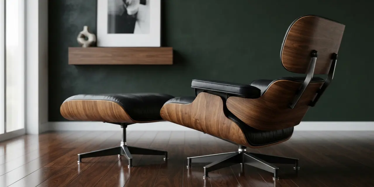 best eames lounge chair replica uk — premium walnut and black leather lounge chair and ottoman