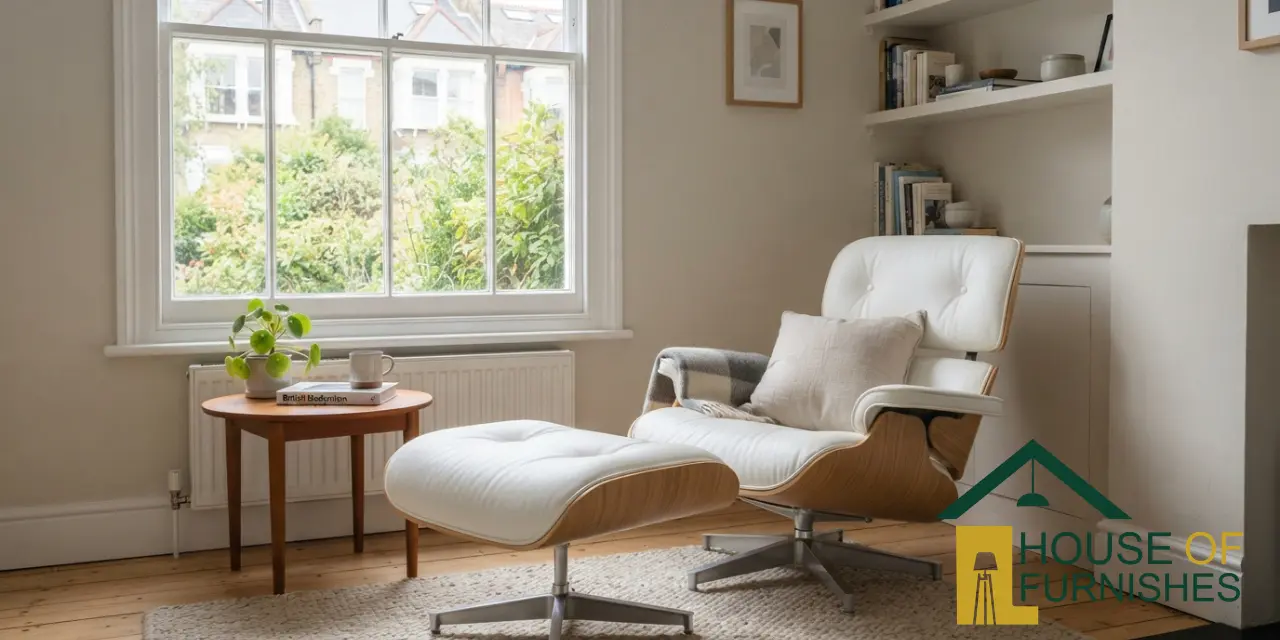 eames lounge chair small living room — white and ash lounge chair in a compact british lounge