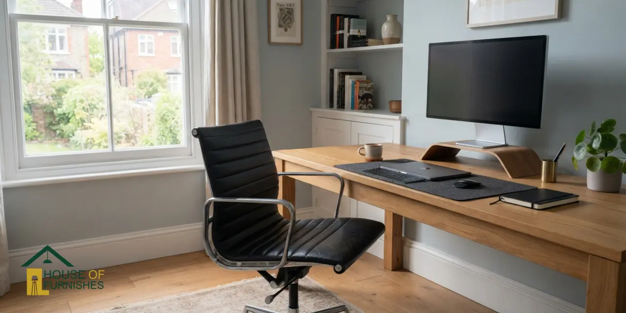eames office chair uk — ribbed black leather eames style office chair with chrome frame at a desk
