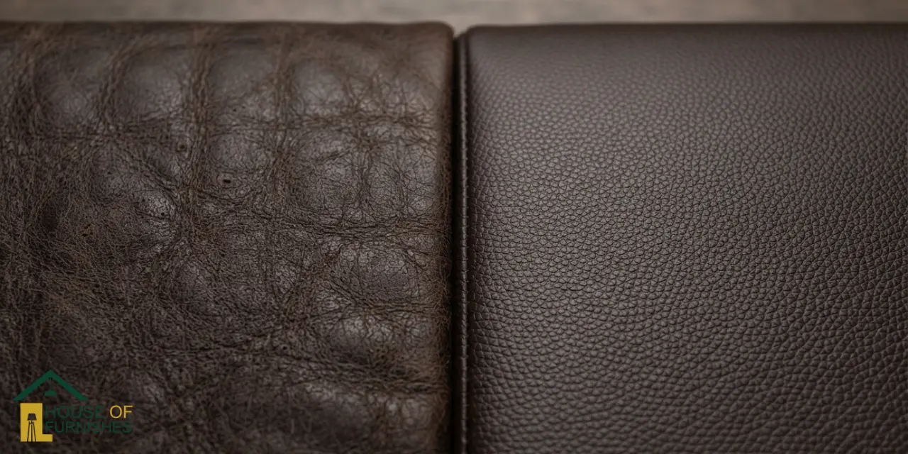 genuine leather vs faux leather chair — close up comparison of real and faux leather chair surfaces