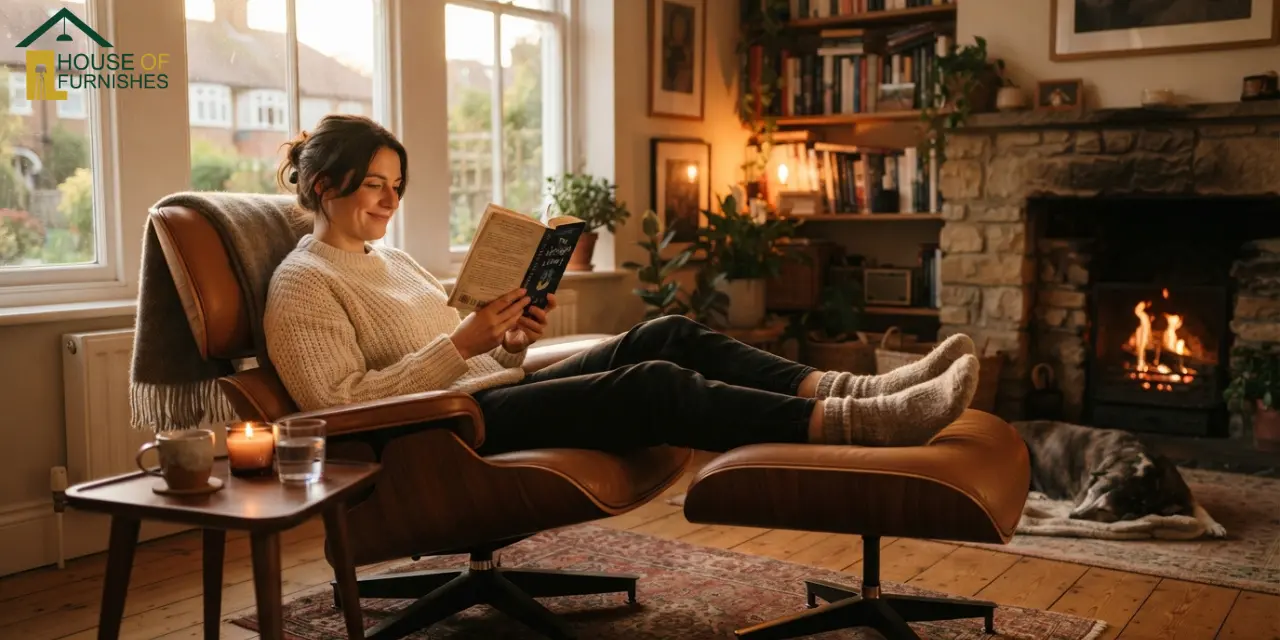 is the eames lounge chair worth it — person relaxing in a walnut and leather lounge chair