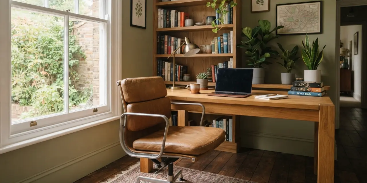 office chair for home office uk — stylish eames style office chair in a british home workspace