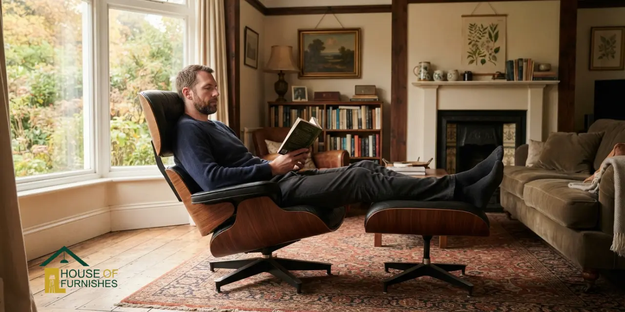tall eames lounge chair uk — taller walnut and black leather lounge chair for taller sitters